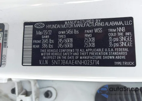 2022 Hyundai Santa Cruz Sel z USA, uszkodzony, nr VIN 5NTJB4AE4NH023714